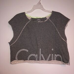 Calvin Klein Gray Scoop Neck Crop Top Shirt